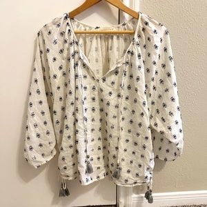 Lovestitch Cream Navy Embroidered Cotton Oversized Top